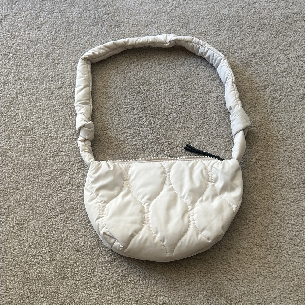 Street Level Quilted White Shoulder Bag